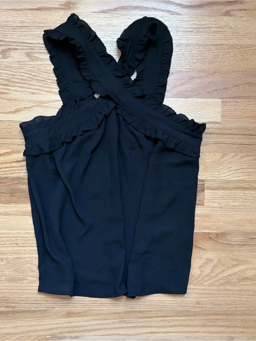 J. Crew Black Ruffled Cross-Strap Camisole